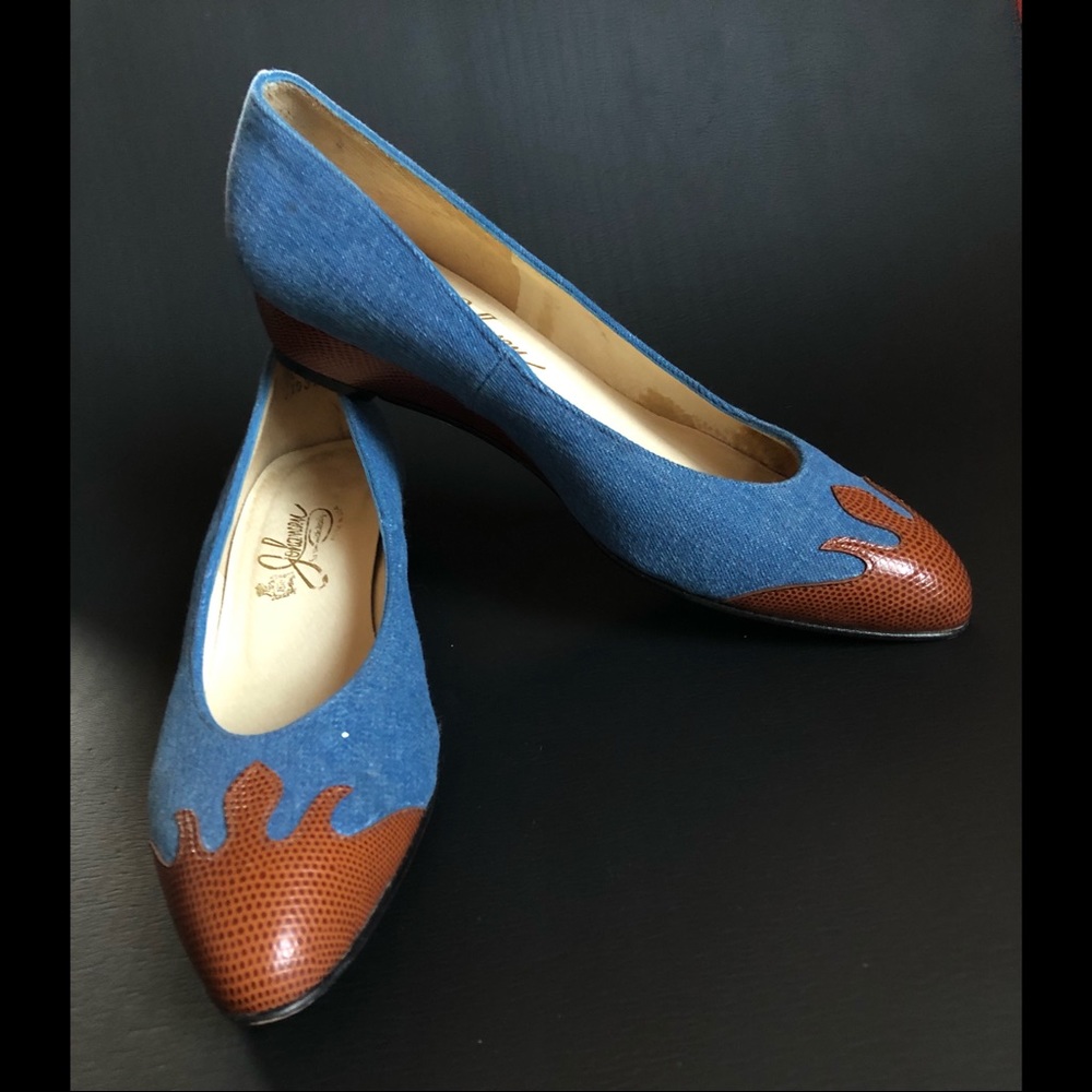 Vintage Johansen Denim Kitten Wedge Flats Size 7.5 / 8